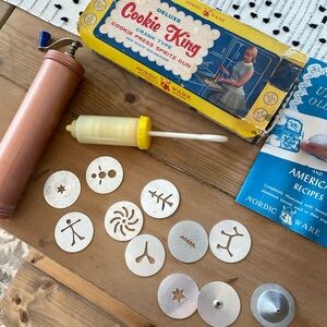 MCM 1950’s Nordic Ware Copper Cookie Press with Yellow Handle